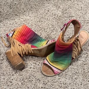 Vibrant Multicolor Fringe Heels